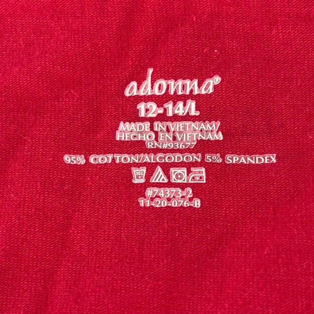 Adonna Long Sleeve Sleep Shirt Pajama Top 12-14 Large Red 95% Cotton - Picture 6 of 11